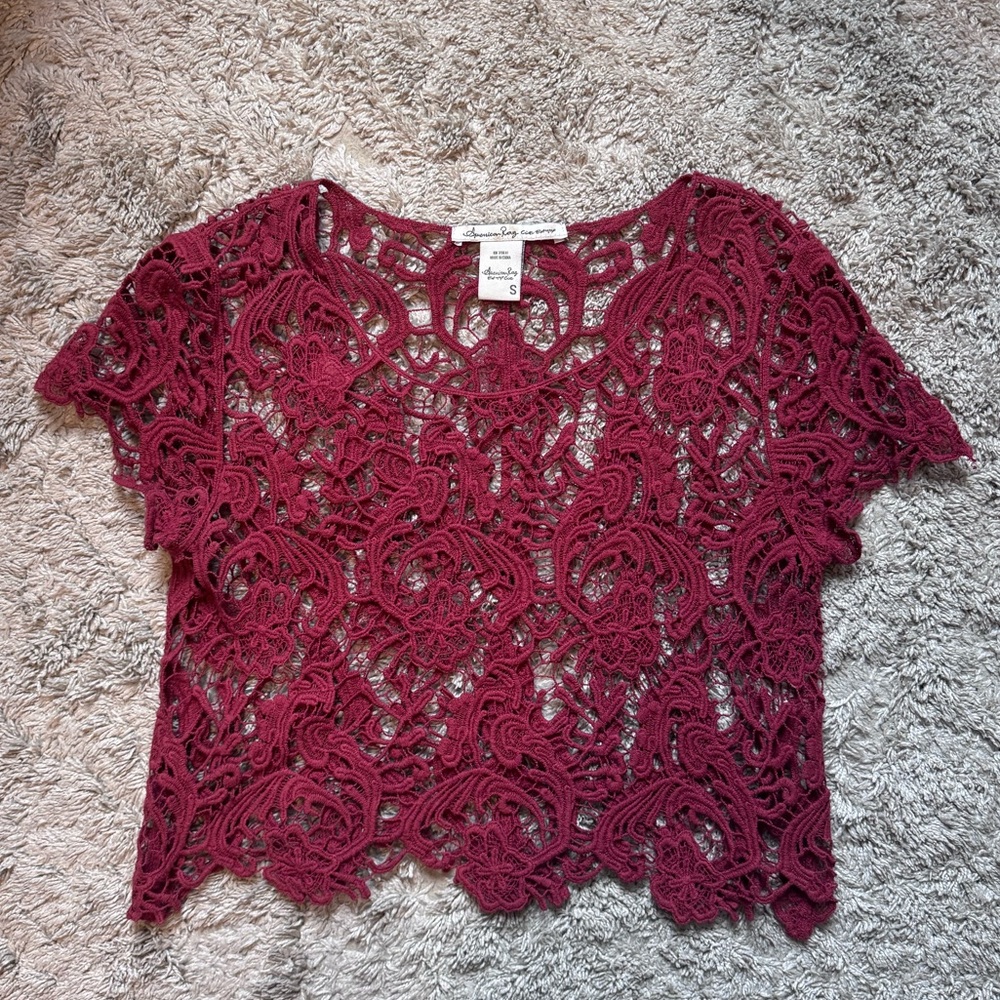 American Rag Burgundy Lace Crop Top